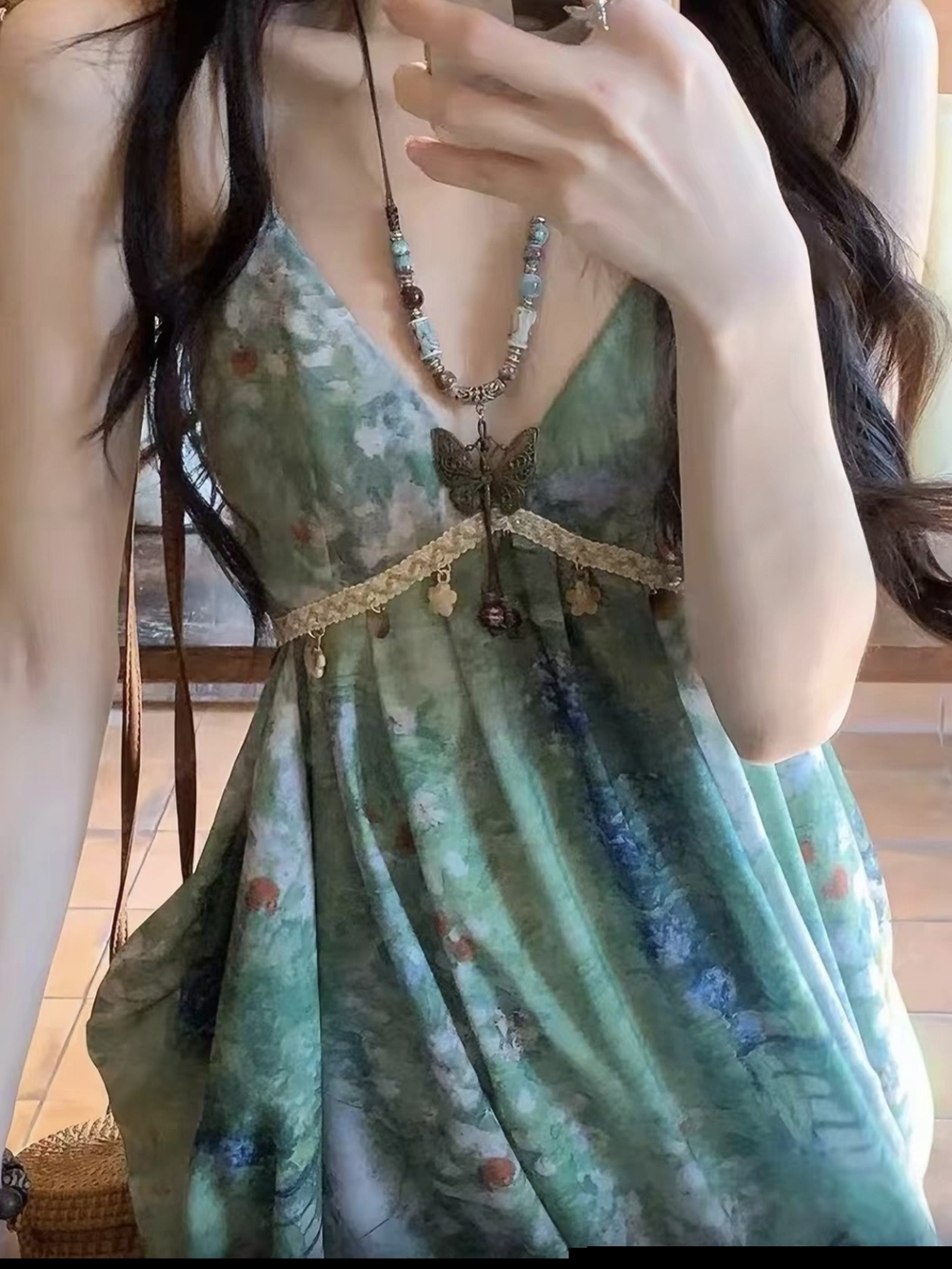 Green Watercolor Slip Dress